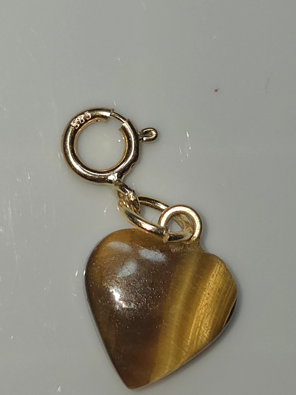 Heart Tiger's Eye Charm Pendant - Yellow Gold